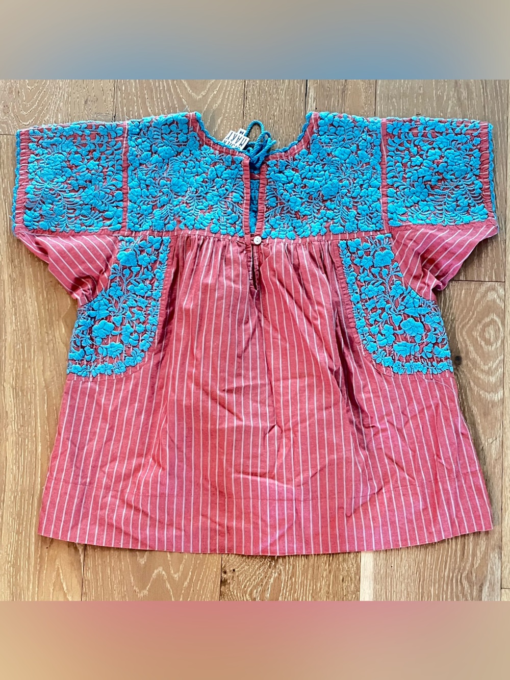 Sister Mary Embroidered Boho Top Pink Blue Striped Tassel Size M - Picture 7 of 8